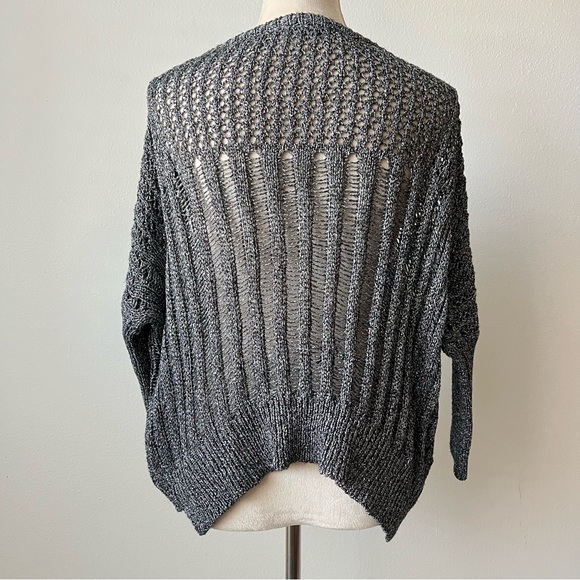 ELA Gray Open Knit Metallic Crew Neck Sweater for Women - Picture 2 of 8